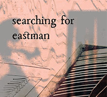 Text: searching for Eastman. background overlay of a man's shadow, a door and stairs. 